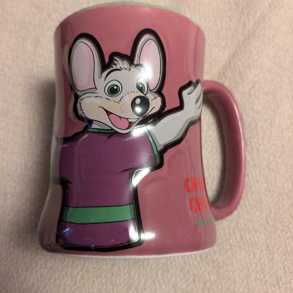 Chuck E. Cheese Purple and Green Collectible Embossed Mug 8 Ozs